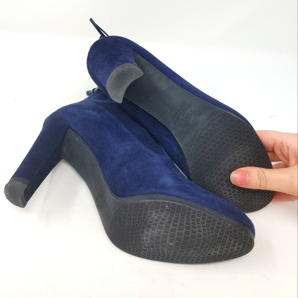 Stuart Weitzman Navy Suede Perfection Bootie Size 6 1/2 - Picture 4 of 10